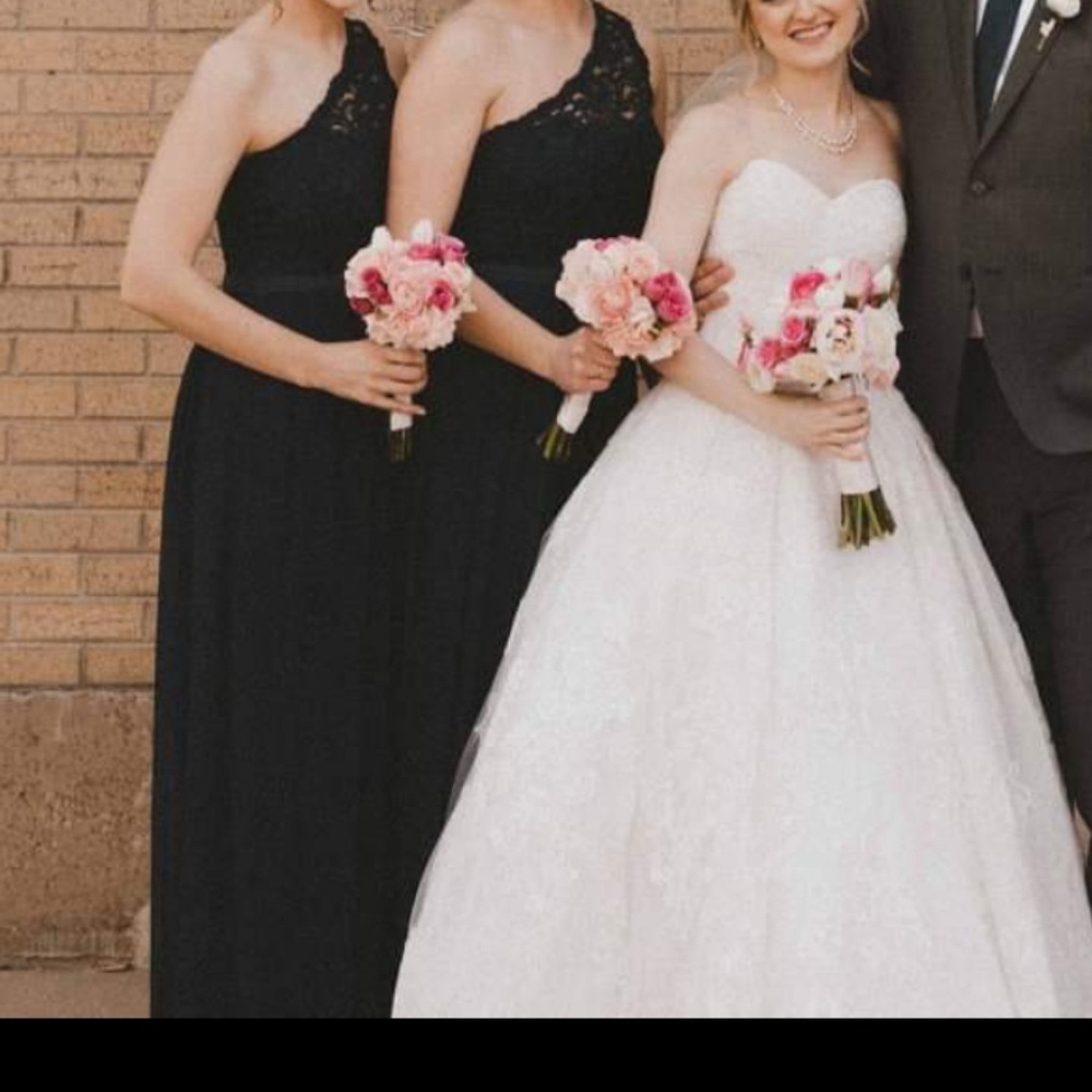 Navy Blue Lace One Shoulder Bridesmaid Dress